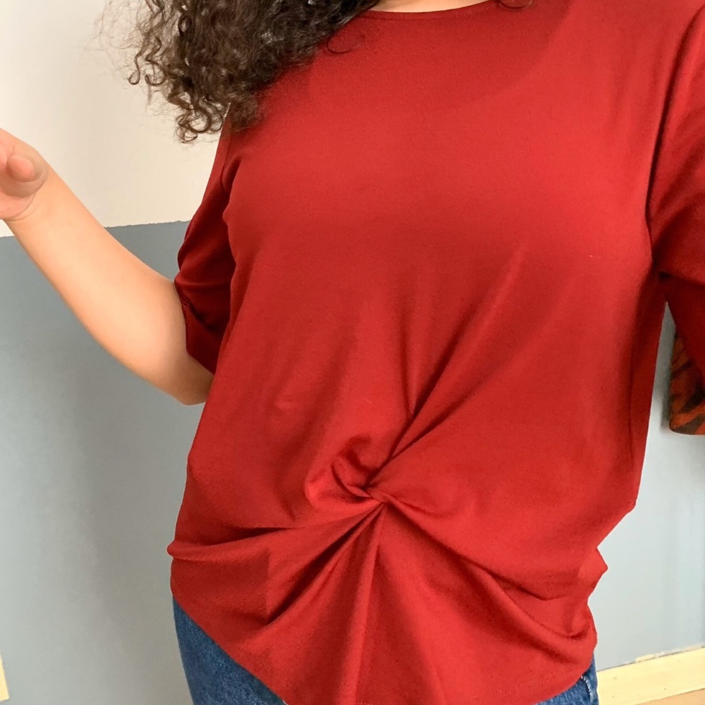 Maroon blouse with knot detail